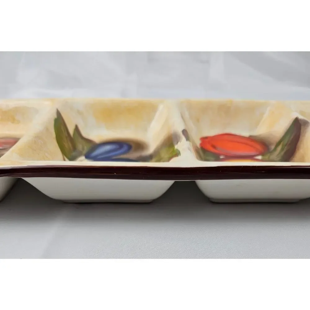 Hand‎ Painted Ceramic 4-Compartment Fruit Serving Tray Relish Dish Tuscan Style